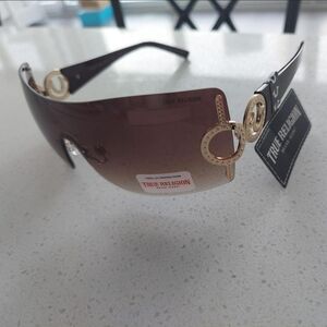 True Religion Brown Sunglasses with Gold Accents